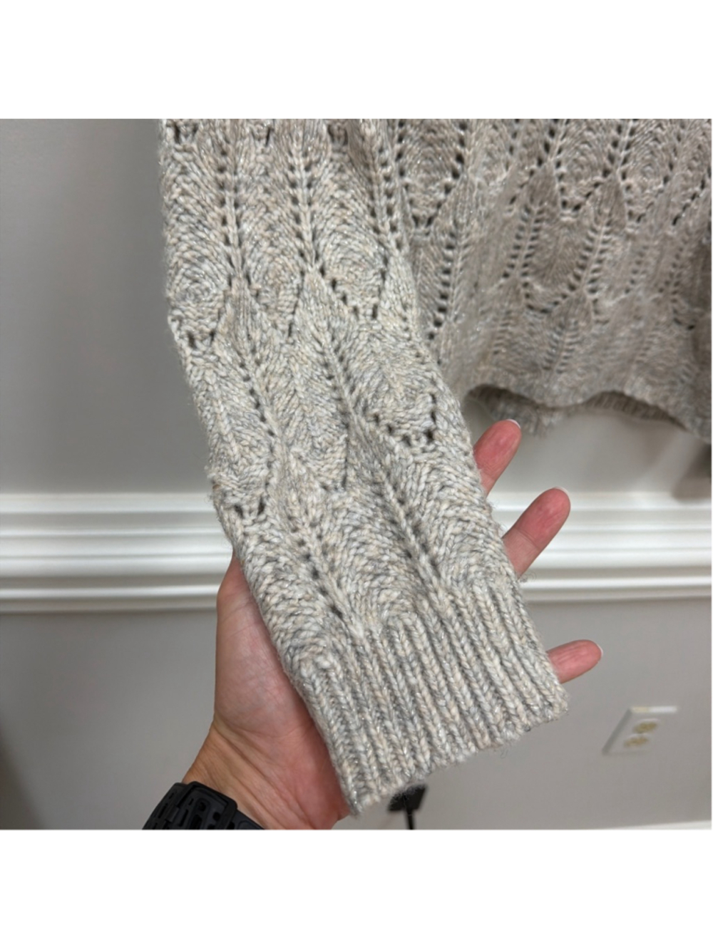 White House Black Market Shimmer Biscotti Lunar L/S Cowlneck Sweater Sz Medium! - Picture 6 of 10